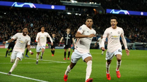 Rashford celebra su gol contra el PSG