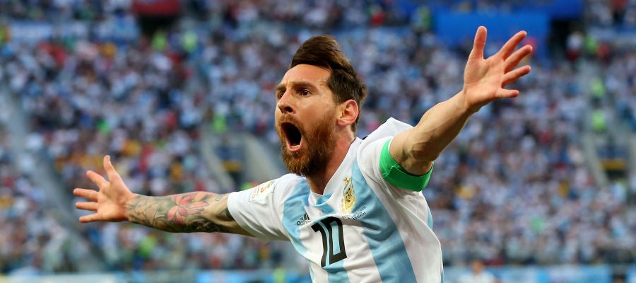 Leo Messi celebra un gol con Argentina Leo Messi celebra un gol con Argentina