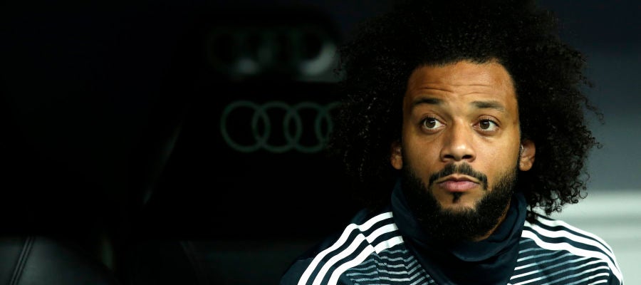 Marcelo, pensativo durante un partido del Real Madrid Marcelo, pensativo durante un partido del Real Madrid