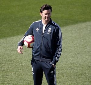 Solari, durante el último entrenamiento del Real Madrid Solari, durante el último entrenamiento del Real Madrid