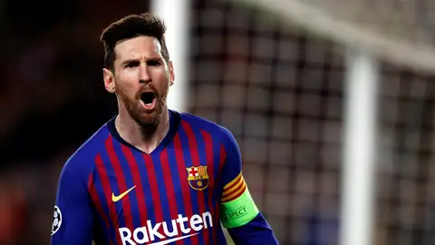 Leo Messi celebra un gol ante el Olympique de Lyon Leo Messi celebra un gol ante el Olympique de Lyon