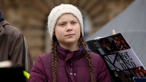 Greta Thunberg durante una manifestaci&oacute;n en Hamburgo, Alemania.