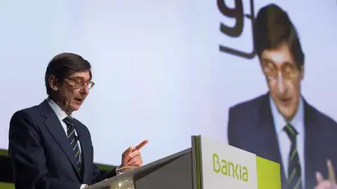 El presidente de la entidad, José Ignacio Goirigolzarri, ha repasado las actuaciones de la entidad bancaria. JUNTA BANKIA
