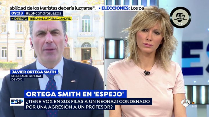 El secretario general de Vox, Javier Ortega Smith, en Espejo Público: "¡Ni somos un partido fascista ni nos comemos a los niños!" El secretario general de Vox, Javier Ortega Smith, en Espejo Público: "¡Ni somos un partido fascista ni nos comemos a los niños!"