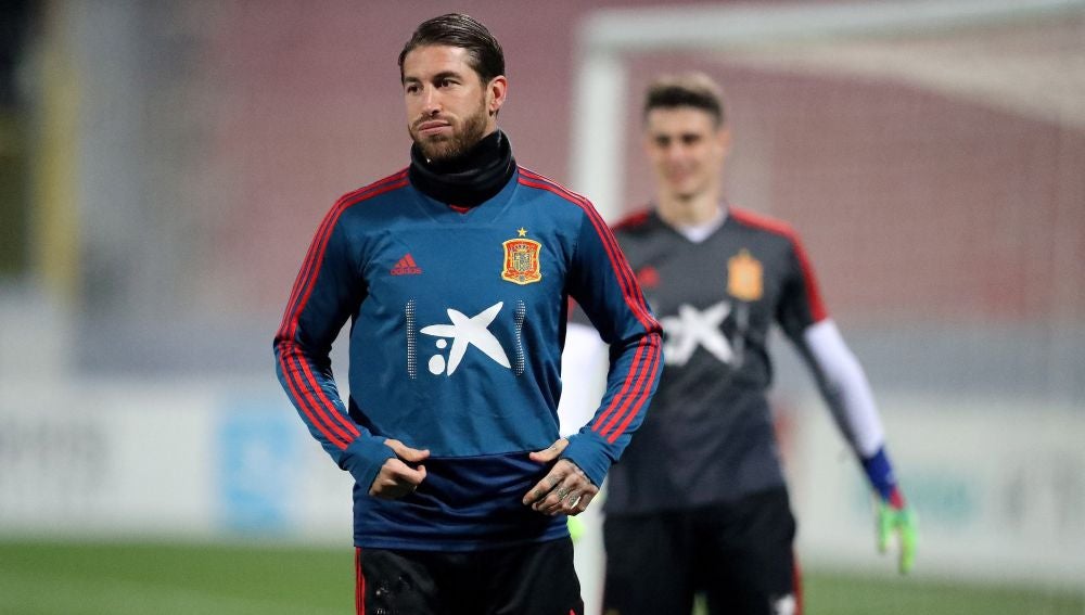 Sergio Ramos, entrenando con la selección española