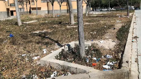 Suciedad acumulada en el Parque de la Dona del barrio Los Palmerales de Elche. Suciedad acumulada en el Parque de la Dona del barrio Los Palmerales de Elche.