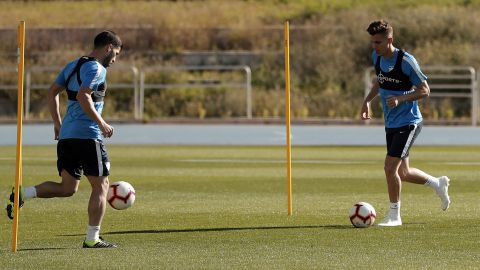 Pacheco e Iv&aacute;n Alejo, en el entrenamiento del M&aacute;laga CF