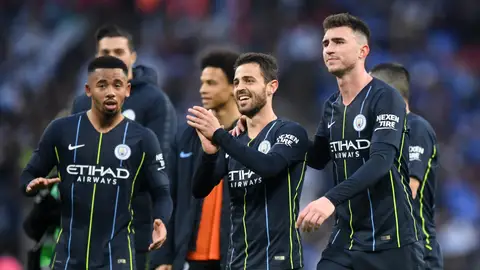 Los jugadores del Manchester City celebran la victoria Los jugadores del Manchester City celebran la victoria