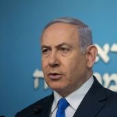 El primer ministro israelí, Benjamin Netanyahu, ofrece una rueda de prensa en Jerusalén, Israel.