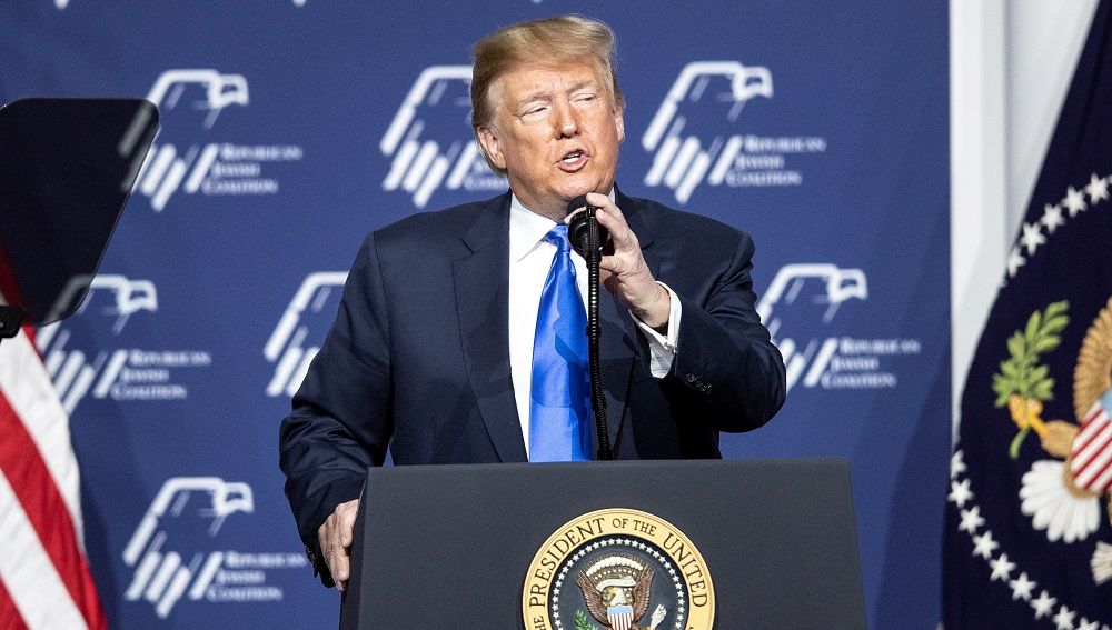 El presidente de EE.UU., Donald J. Trump, habla durante la conferencia de la Coalición de Judíos Republicanos, celebrada en Las Vegas (Nevada)