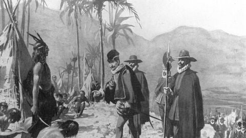 Hern&aacute;n Cort&eacute;s en presencia del Jefe Tlascalteca