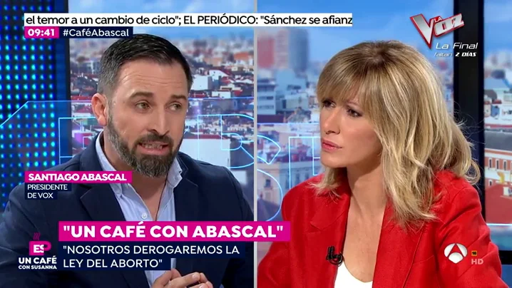 Encontronazo entre Susanna Griso y Santiago Abascal por la ley del aborto: "Susanna, tu cuerpo es tuyo pero el que llevas dentro no" Encontronazo entre Susanna Griso y Santiago Abascal por la ley del aborto: "Susanna, tu cuerpo es tuyo pero el que llevas dentro no"