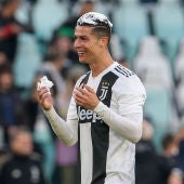 Cristiano Ronaldo durante la celebración del 'scudetto'