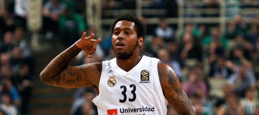 Trey Thompkins, en un partido con el Real Madrid Trey Thompkins, en un partido con el Real Madrid