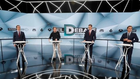Los cuatro candidatos, en el debate de Atresmedia