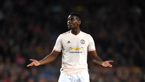 Paul Pogba durante el partido en el Camp Nou Pogba en la vuelta de los cuartos de final de la Champions