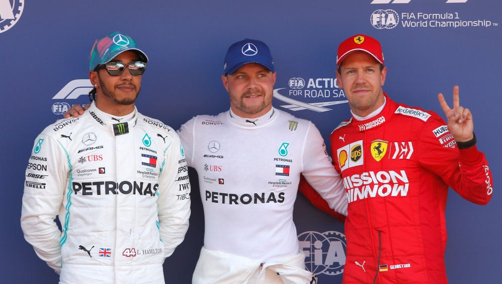 Hamilton, Bottas y Vettel, tras la clasificación del GP de España