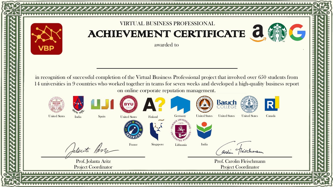 Alumnado del Máster ELIT de la UJI participa de nuevo en el Virtual Business Professional project Alumnado del Máster ELIT de la UJI participa de nuevo en el Virtual Business Professional project