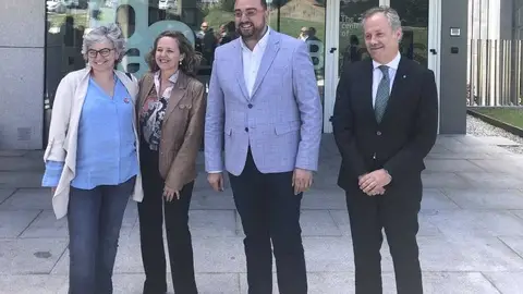 Ana González, Nadie Calvió, Adrián Barbón y Javier Sesma Visita de la ministra de Economía, Nadia Calviño, a las instalaciones de Thyssen en Gijón