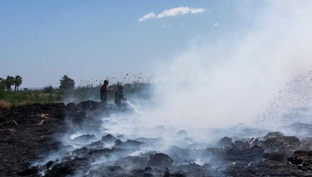 Bomberos en el incendio de Elche.