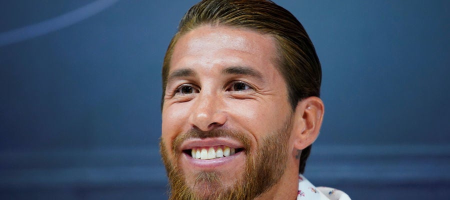 Sergio Ramos, sonriente durante su comparecencia Sergio Ramos, sonriente durante su comparecencia