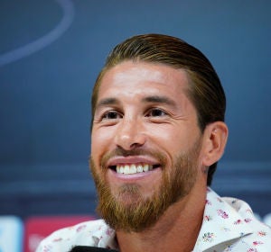 Sergio Ramos, sonriente durante su comparecencia Sergio Ramos, sonriente durante su comparecencia