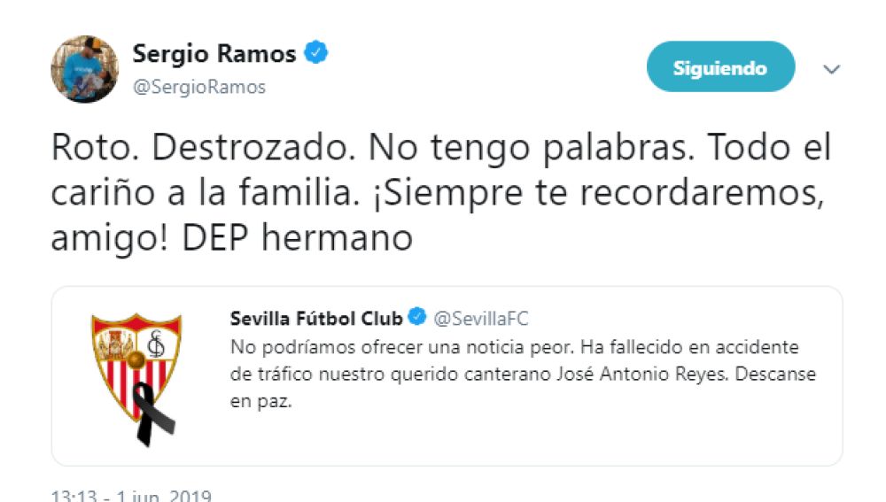 Mensaje de Sergio Ramos en Twitter