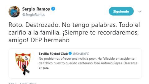 Mensaje de Sergio Ramos en Twitter