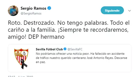 Mensaje de Sergio Ramos en Twitter Mensaje de Sergio Ramos en Twitter