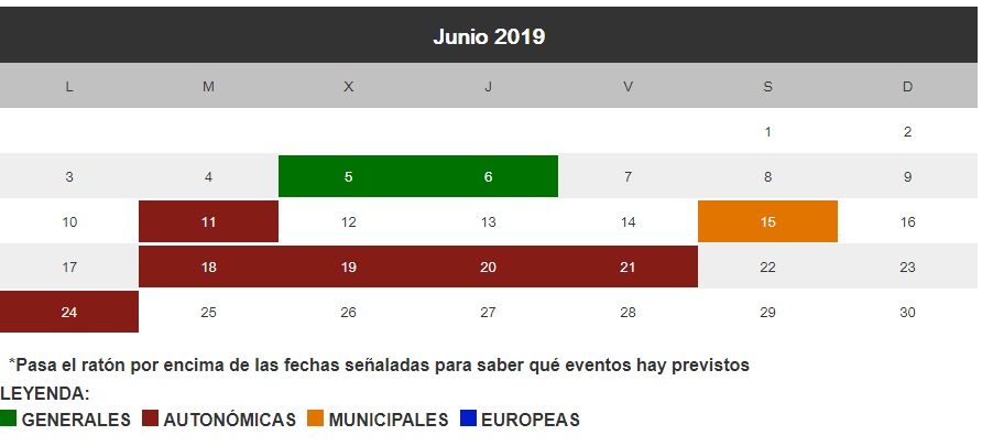 Fechas clave tras las elecciones generales, autonómicas, municipales y europeas Fechas clave tras las elecciones generales, autonómicas, municipales y europeas