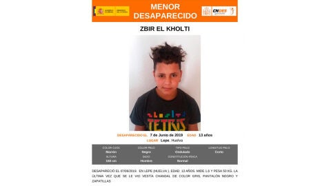 El menor desaparecido en Lepe, Zbir El Kholti 