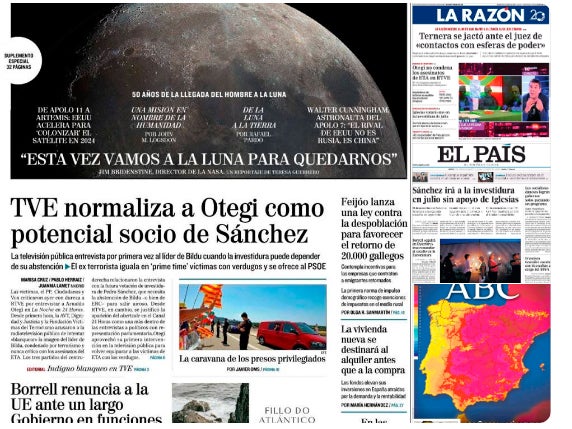 La España que madruga: La entrevista de Otegi en TVE protagoniza las portadas La España que madruga: La entrevista de Otegi en TVE protagoniza las portadas