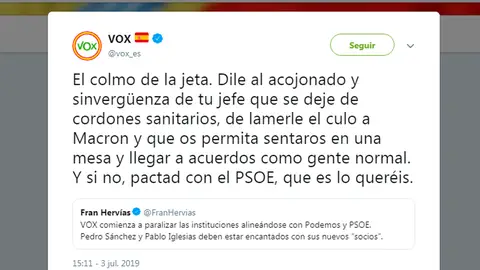 Imagen del tweet de Vox Imagen del tweet de Vox