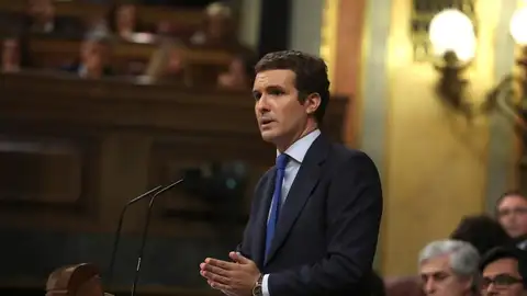 Pablo Casado, durante su discurso en la investidura de Pedro Sánchez Pablo Casado, durante su discurso en la investidura de Pedro Sánchez