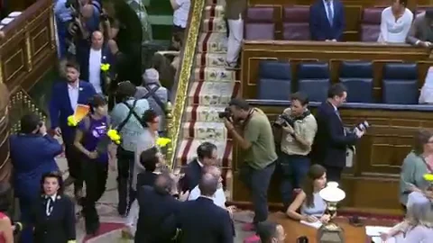 Los diputados independentistas aparecen con flores amarillas en favor de los políticos presos Los diputados independentistas aparecen con flores amarillas en favor de los políticos presos