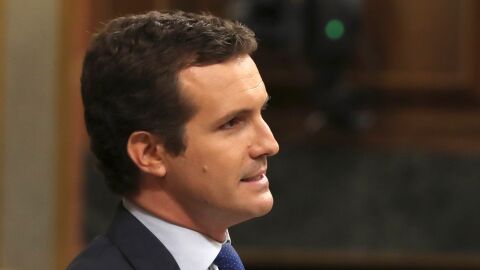 Pablo Casado durante su turno de r&eacute;plica en el debate de investidura en el Congreso de los Diputados.