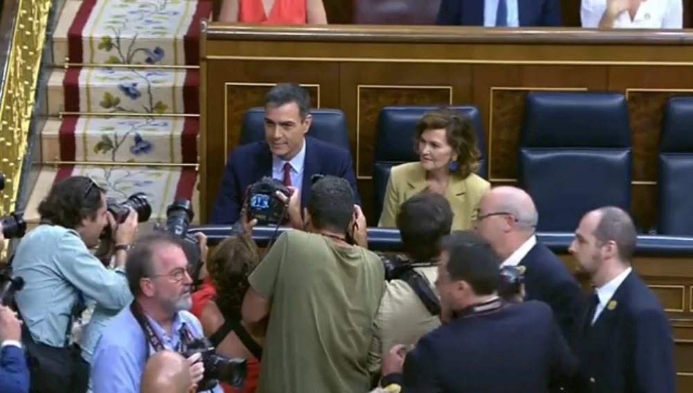 Pedro Sánchez durante el debate de investidura