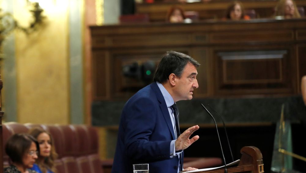El portavoz del Partido Nacionalista Vasco en el Congreso de los Diputados, Aitor Esteban, interviene en el debate de investidura.