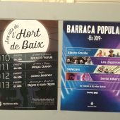 Carteles con las actuaciones en la Barraca Municipal y el Hort de Baix