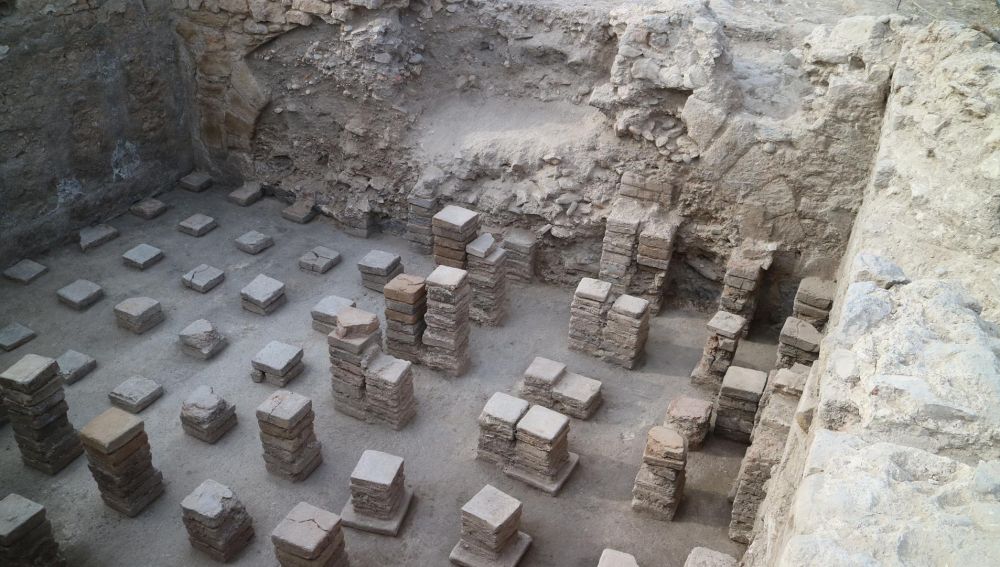 Área de las termas romanas en la que se han encontrado lo que habrían sido taquillas.