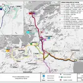 Plano con rutas proyectadas en el nuevo servicio de transporte en las comarcas del Medio y Alto Vinalopó. Plano con rutas proyectadas en el nuevo servicio de transporte en las comarcas del Medio y Alto Vinalopó.