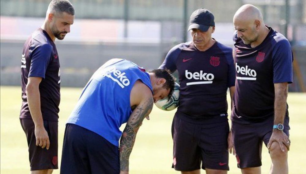 Messi, en el entrenamiento del Barça
