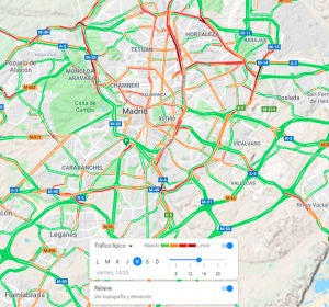 El tráfico de Madrid para un viernes a las tres de la tarde El tráfico de Madrid para un viernes a las tres de la tarde