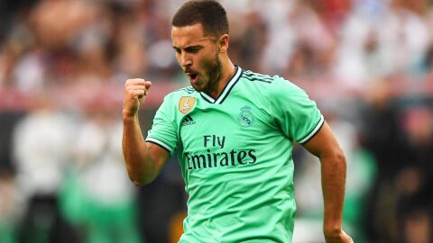 Hazard tras marcar su primer gol con el Real Madrid 