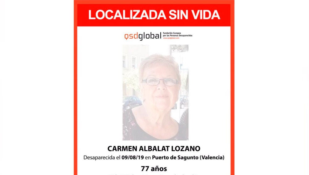 Localizan sin vida el cuerpo de Carmen Albalat Lozano