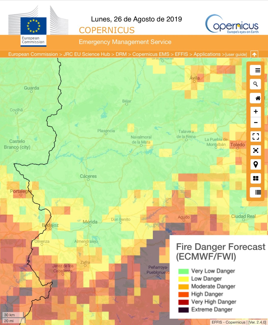 RIESGO DE INCENDIOS FORESTALES Lunes, día 26 de agosto RIESGO DE INCENDIOS FORESTALES Lunes, día 26 de agosto