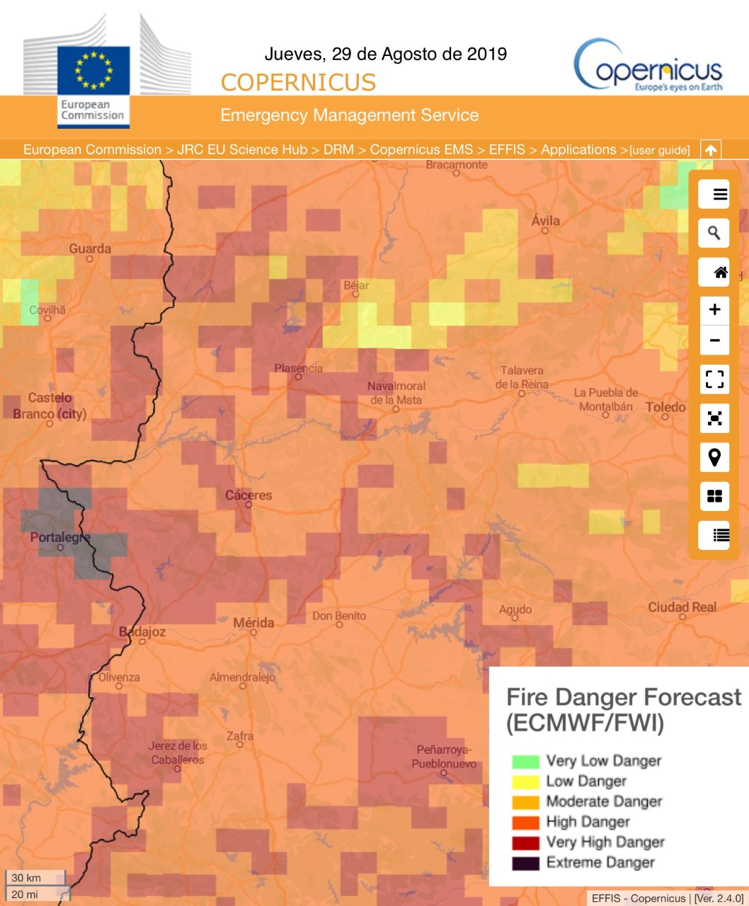 RIESGO DE INCENDIOS FORESTALES Jueves, día 29 de agosto RIESGO DE INCENDIOS FORESTALES Jueves, día 29 de agosto