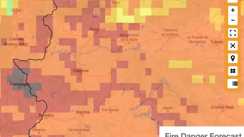 Riesgo Incendios Forestales Extremadura 29 de Agosto