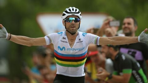 Alejandro Valverde celebra su victoria en la s&eacute;ptima etapa