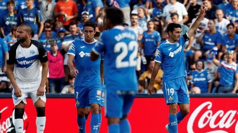 El Getafe celebra el gol de Jorge Molina